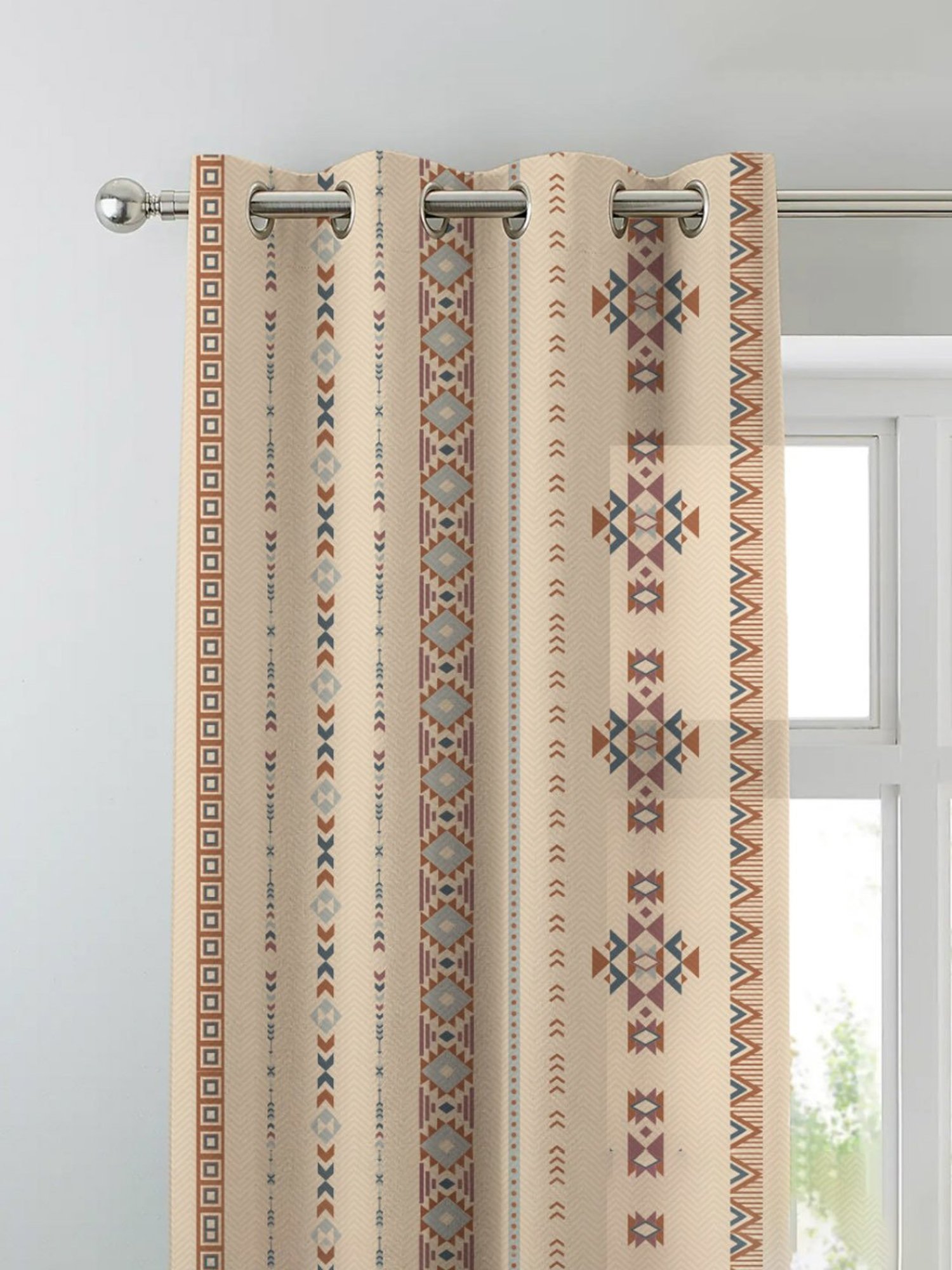 SPACES DRAPE STORY Boho Digital Print Indigo & Beige Polyester 7 ft Door Curtains - Set of 4