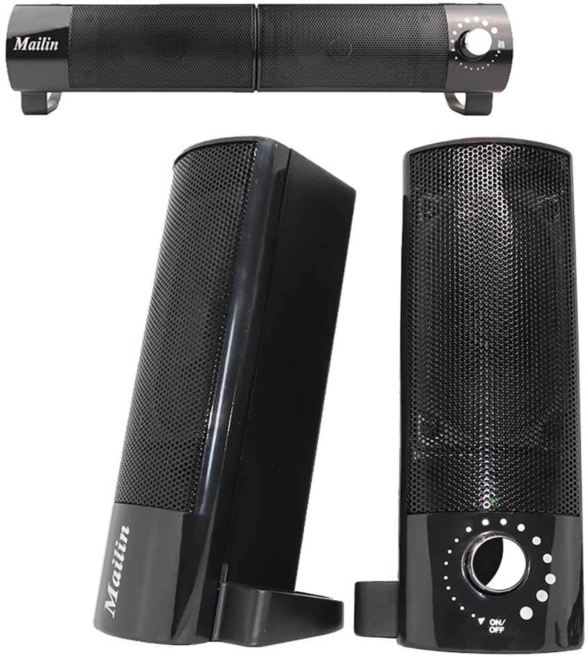 Computer Speaker, Detachable PC Speaker, Laptop Speakers, USB Power Supply 3.5mm Stereo Input, 5 Watts RMS Total Power with Volume Control (Black)