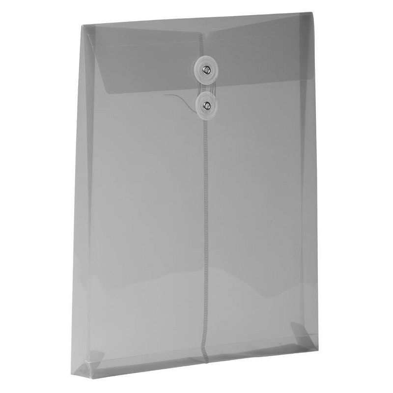 JAM Paper Plastic Envelopes with Button & String Tie Closure - Letter Open End - 9 3/4 x 11 3/4 - Smoke Gray