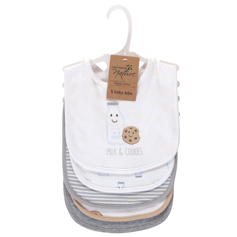 Touched by Nature Baby Organic Cotton Bibs 5pk, Milk Cookies, One Size
