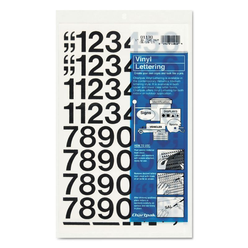 Chartpak Press-On Vinyl Numbers Self Adhesive Black 1"h 44/Pack 01130