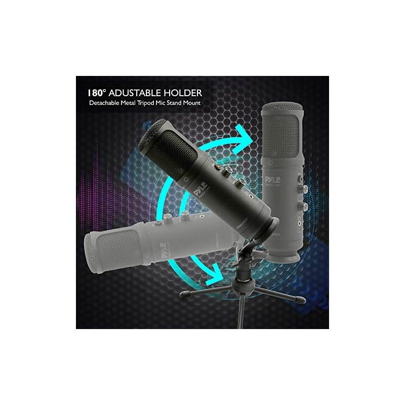 USB PC Recording Condenser Microphone - Blue LED, Adjustable Gain, Headphone Jack, Mute Control, Tripod Stand - Portable Pro Audio Condenser Desk Mic for Podcast Streaming Gaming -  PDMIUSB50