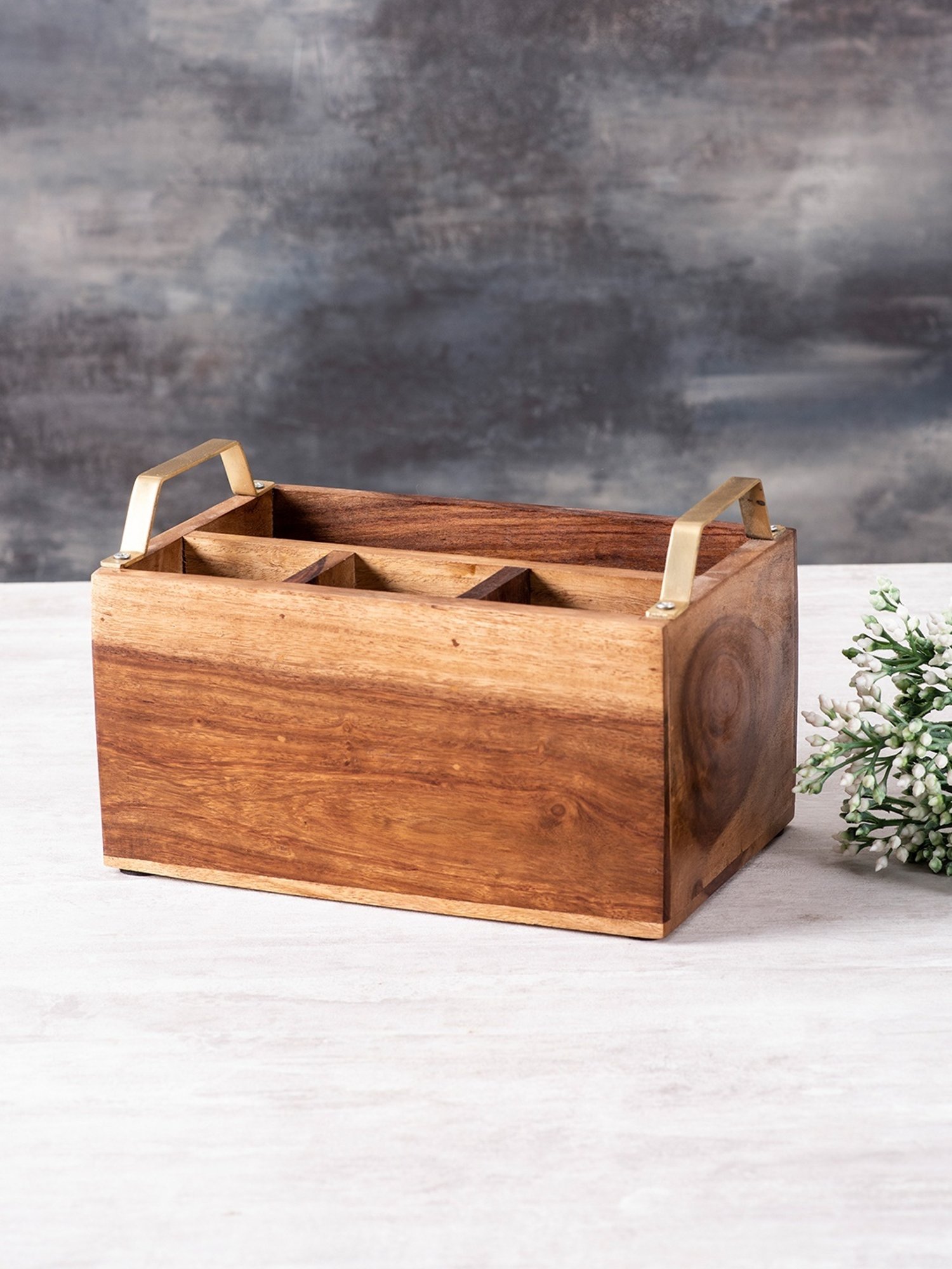 Nestroots Brown Wood Cutlery Holder - Set of 2