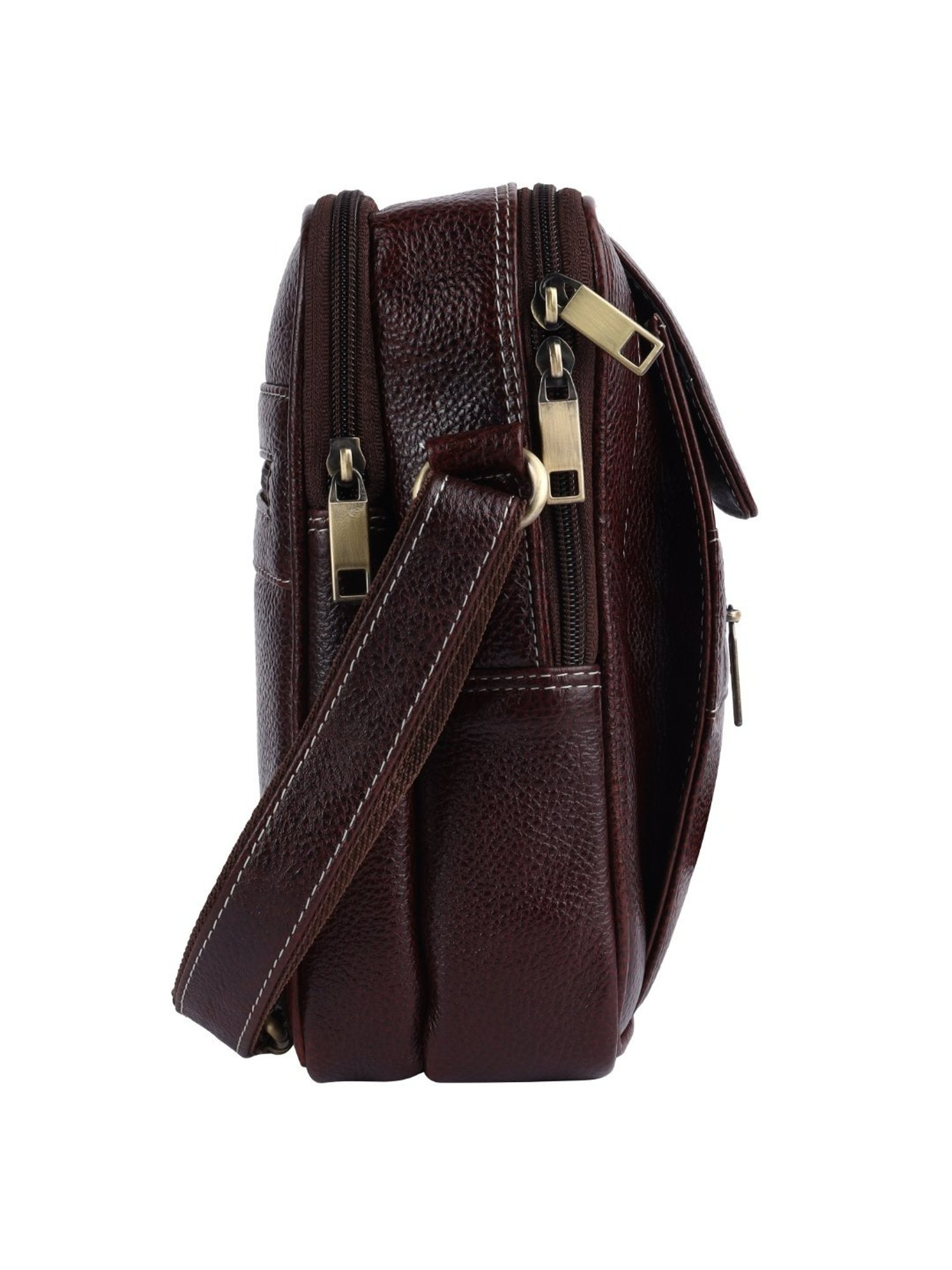 HiLEDER Brown Textured Medium Leather 8 inch Cross Body Bag