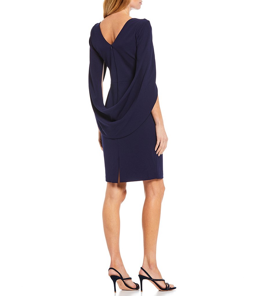 Betsy & Adam Scuba Crepe Boat Neck Drape Back Sheath Dress
