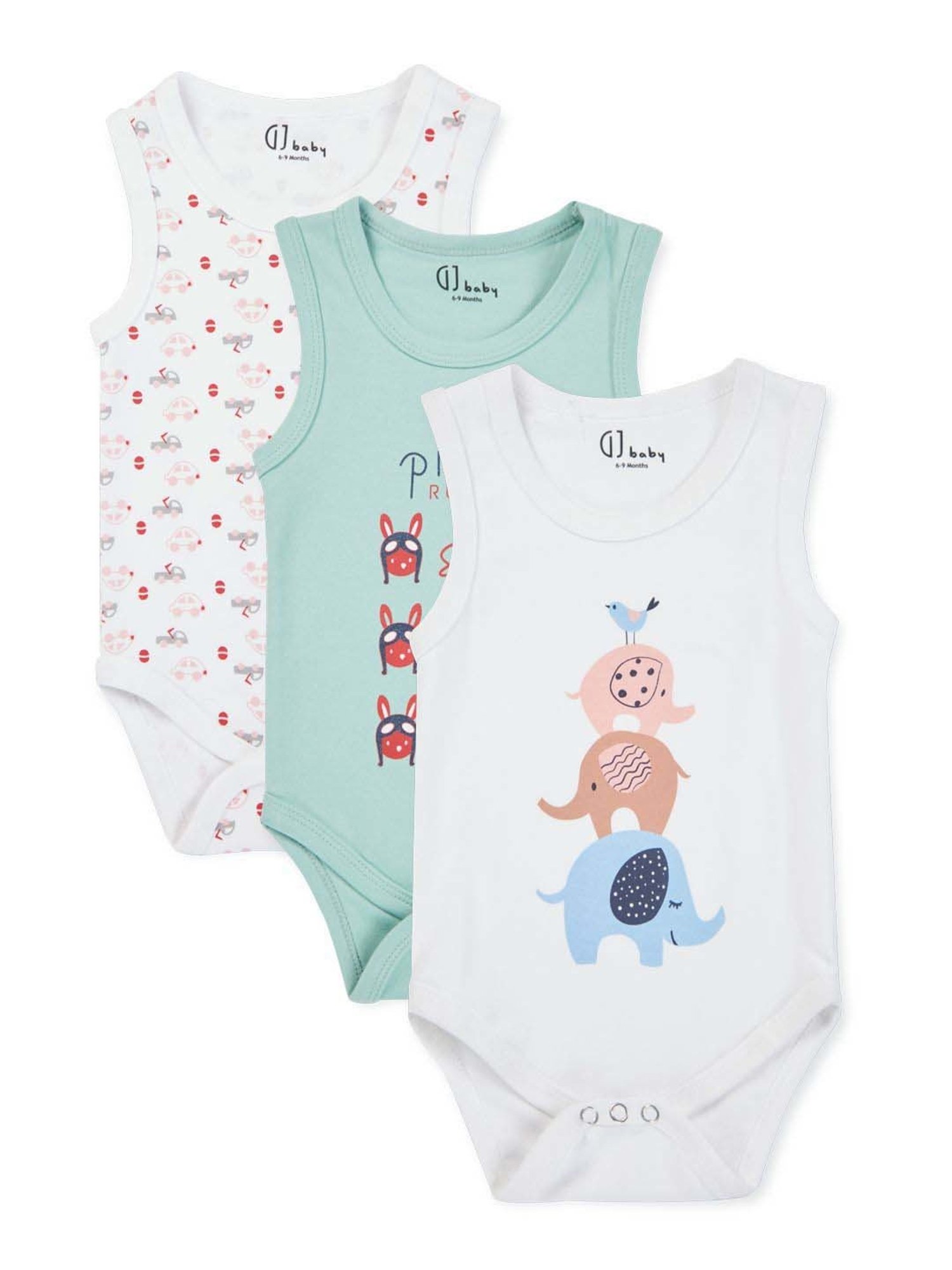 GJ baby White & Green Cotton Printed Romper