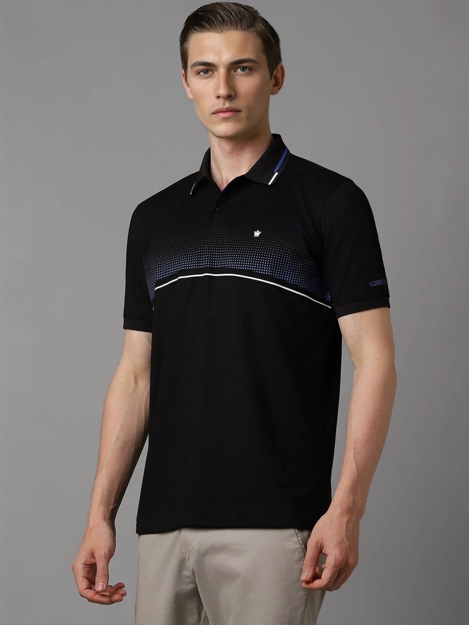 Louis Philippe Black Regular Fit Self Pattern Polo T-Shirt