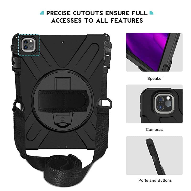 iPad Pro 129 Case 2020 amp 2018 Rugged Heavy Duty Shockproof 360 Degree Rotatable Kickstand Protective Cover Case for iPad Pro 129quot 4th Gen 2020 3rd Gen 2018Black