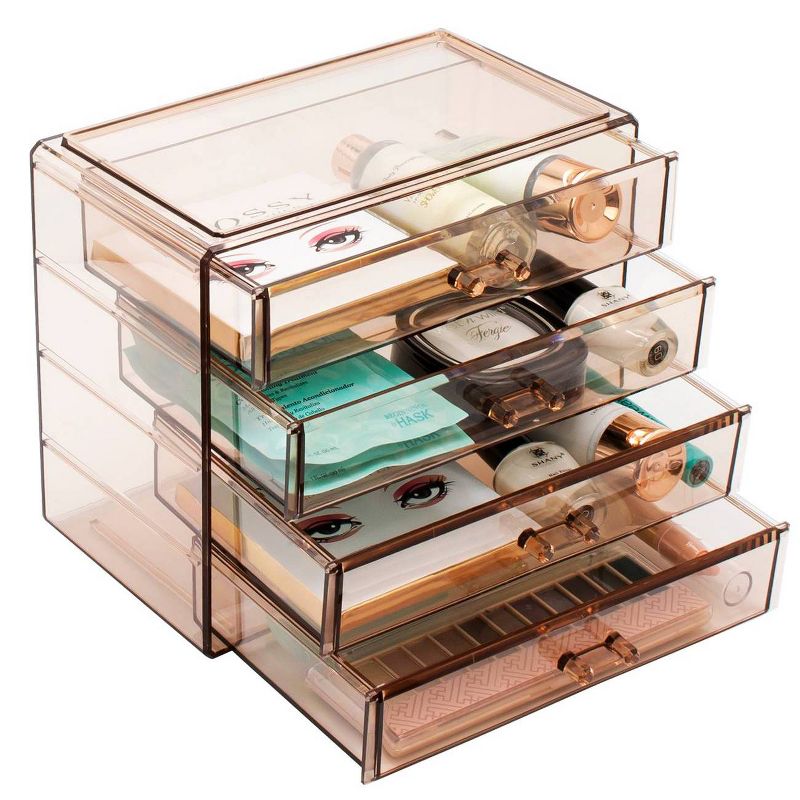 Sorbus Acrylic Cosmetics Makeup and Jewelry Storage Case Display - Brown(4 Large Drawers)