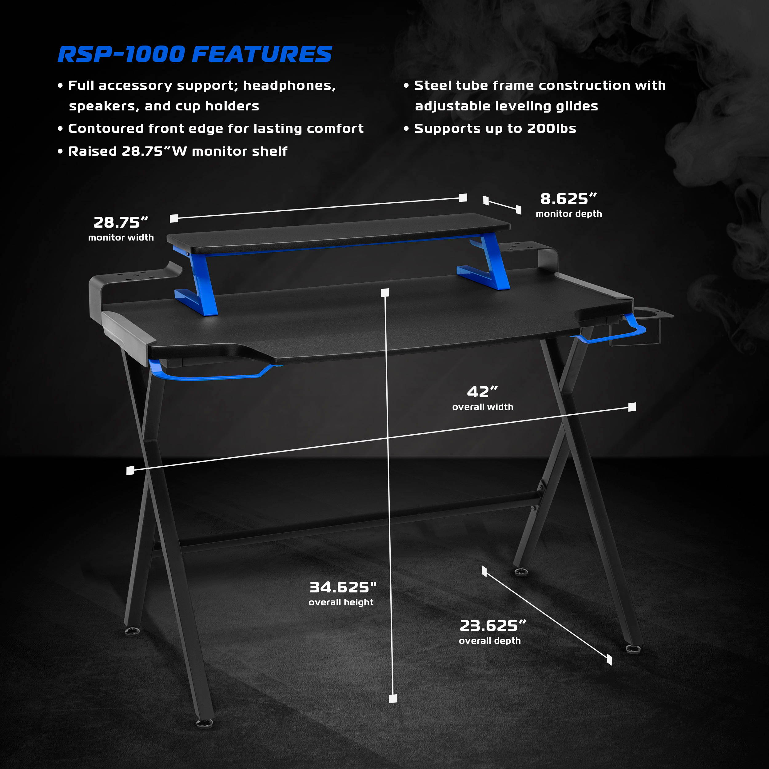 RESPAWN 1000 Gaming Computer Desk, in Blue (RSP-1000-BLU)