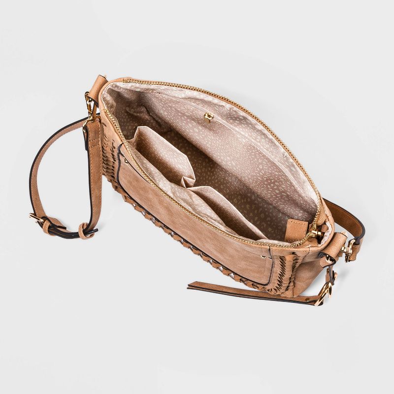 VR NYC Zip Closure Top Zip Woven Braid Crossbody Bag - Natural