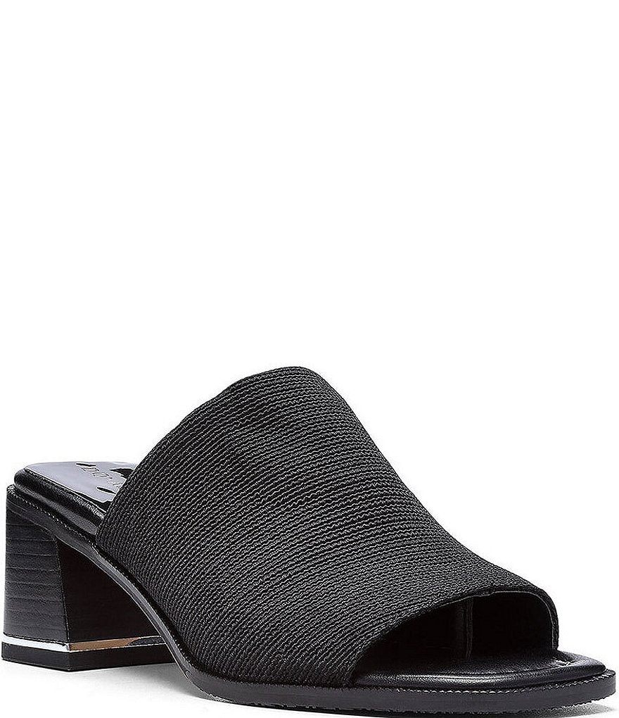 Donald Pliner Hazee Stretch Fabric Block Heel Toe Post Mules