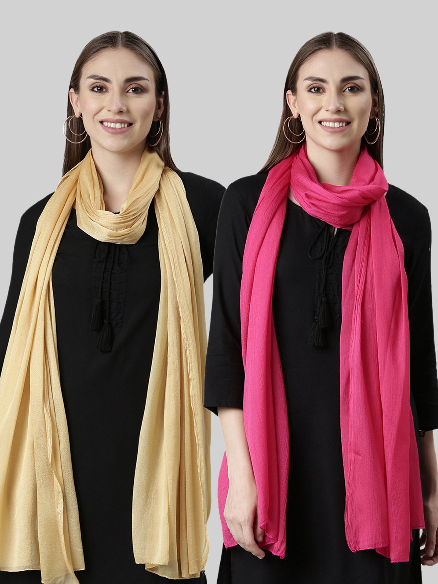 TWIN BIRDS Gold & Pink Dupatta - Pack of 2