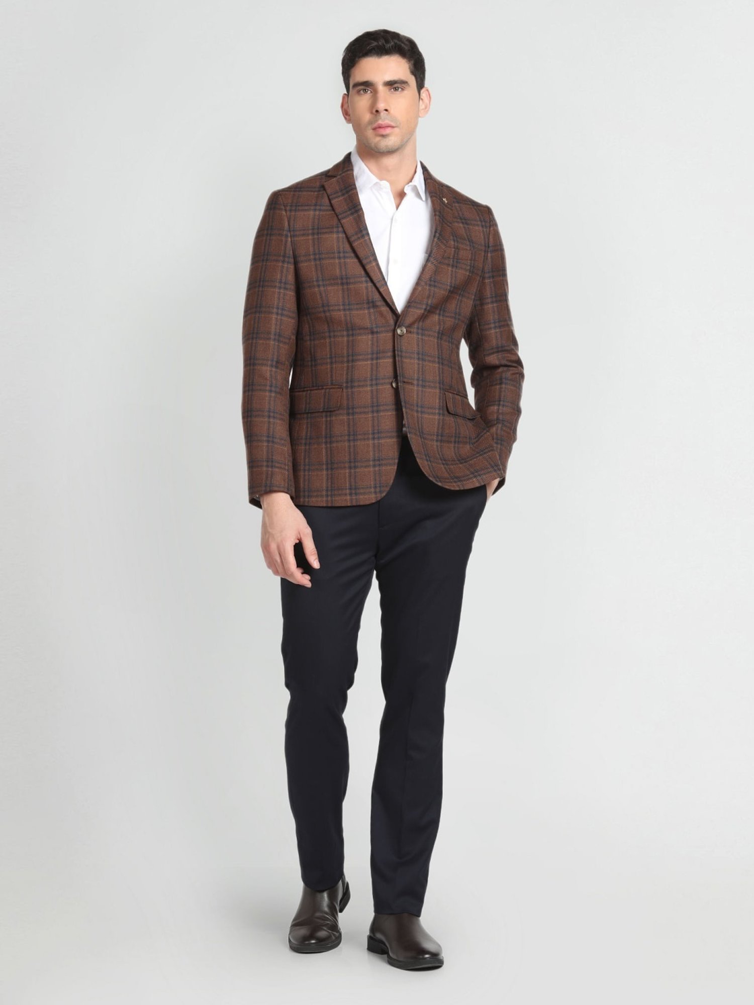 Arrow Brown Regular Fit Checks Blazer