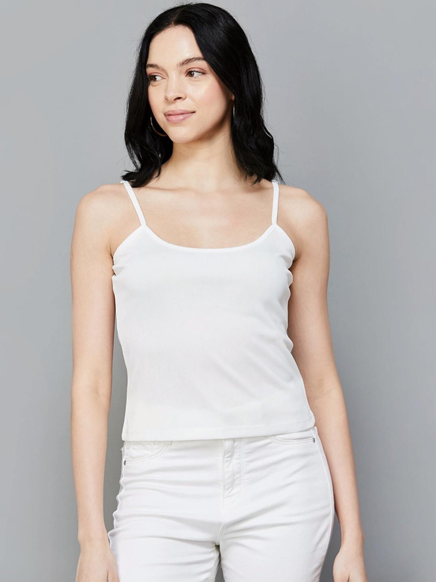 Fame Forever by Lifestyle White Cotton Self Pattern Top With Inner