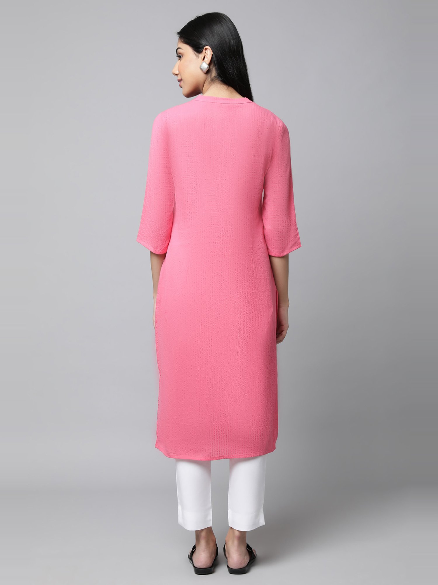 Aurelia Pink & White Cotton Kurta Pant Set