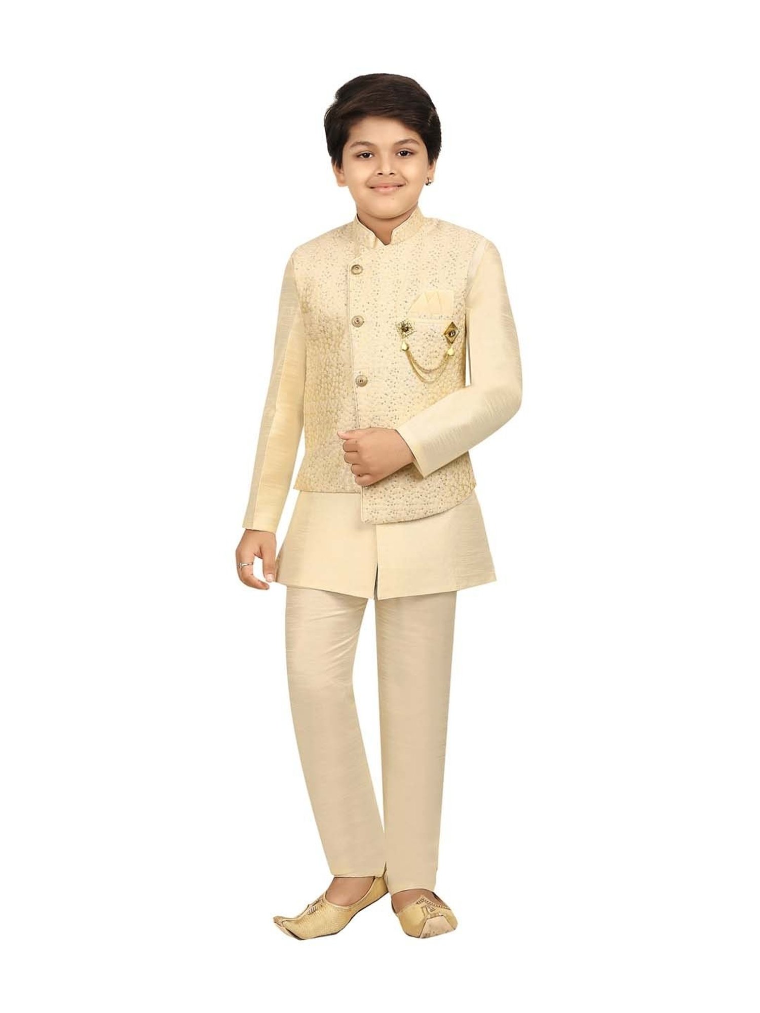 Ahhaaaa Kids Cream Sequence Kurta Set