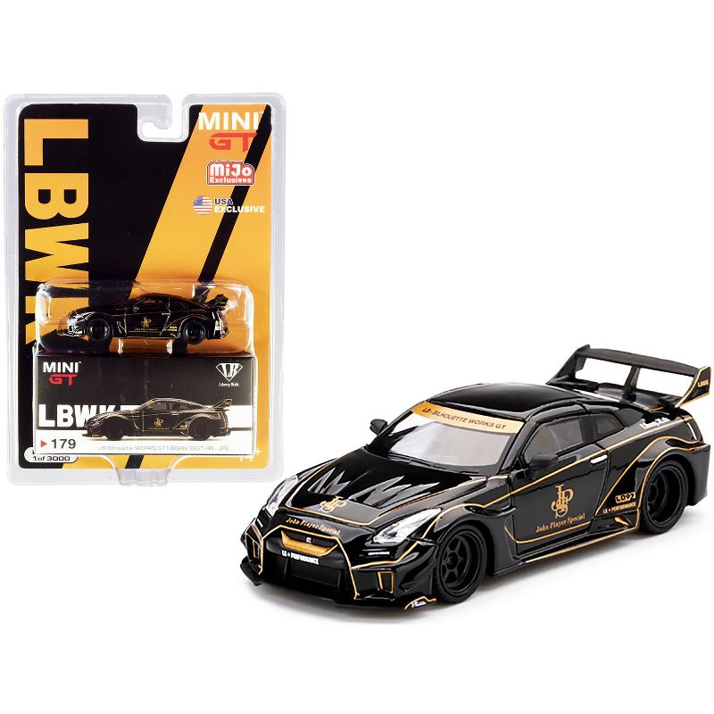 Nissan 35GT-RR Ver. 1 LB-Silhouette WORKS GT (RHD) Black with Gold Stripes "JPS" Ltd Ed 3000 pcs 1/64 Diecast Model Car by TSM