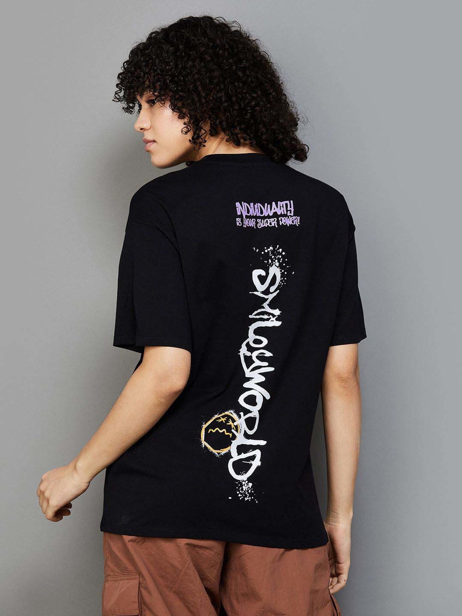 SmileyWorld Black Cotton Printed T-Shirt