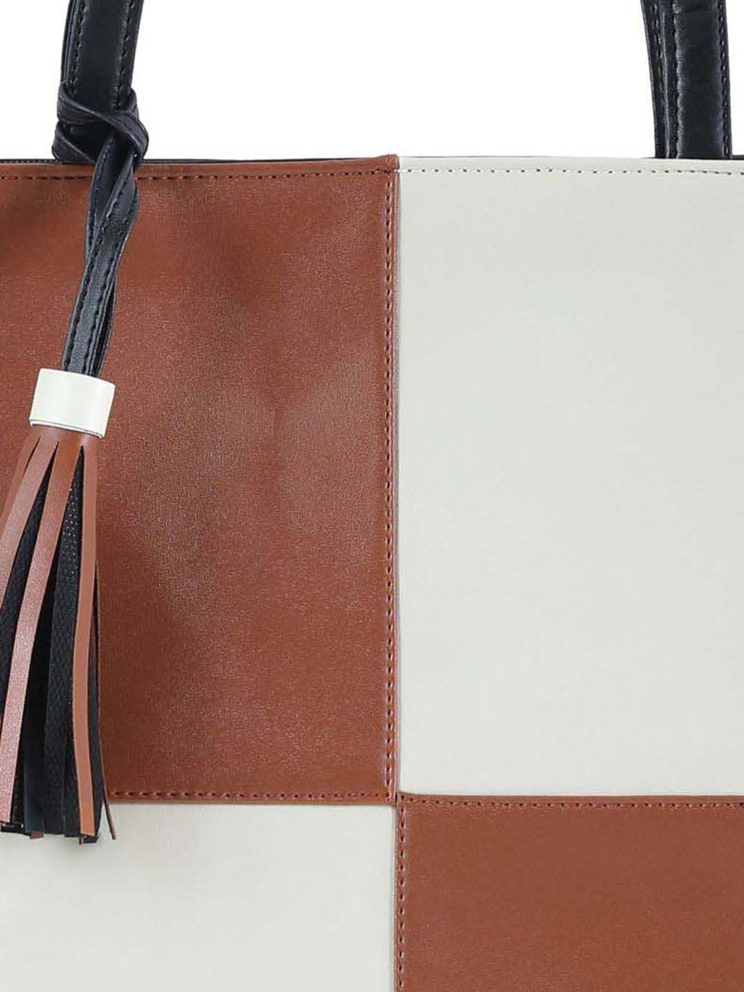 Toteteca White & Tan Color Block Medium Tote Handbag
