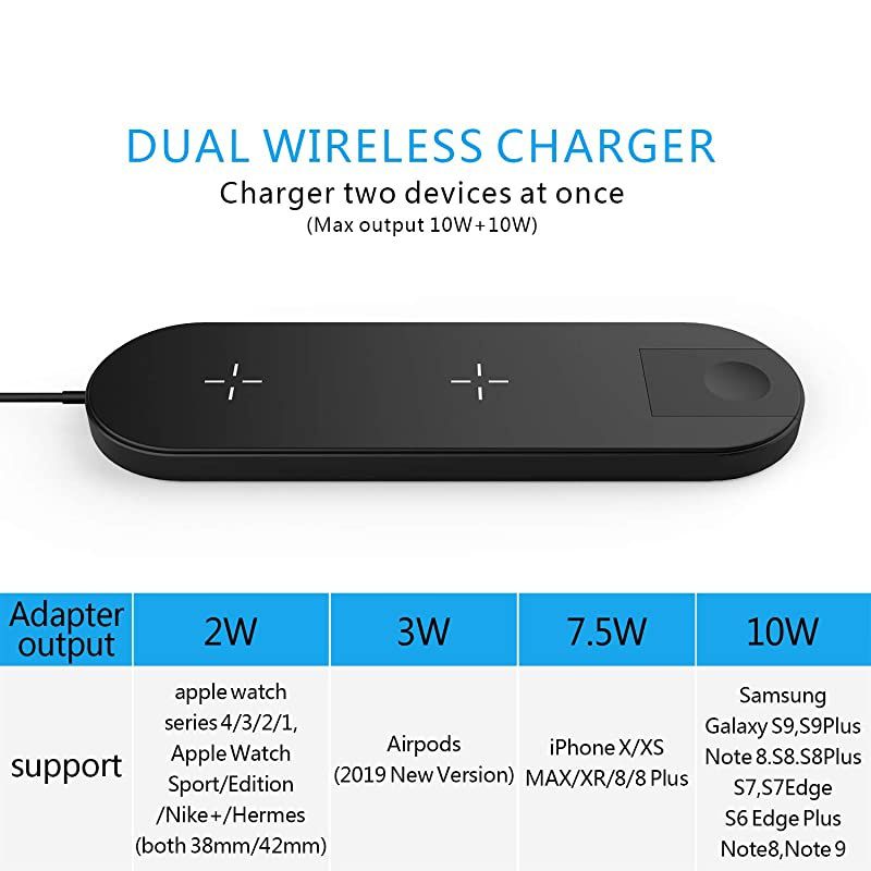 3 in 1 Qi Wireless Charging Pad Fast Charger Compatible iPhone X XS MAX XR 8 8 Plus, Samsung S8 S7 Edge S6 Edge+ Note 8, Nexus 5/6/7 iWatch Apple Watch Series 1 2 3 4 &iexcl;&shy;