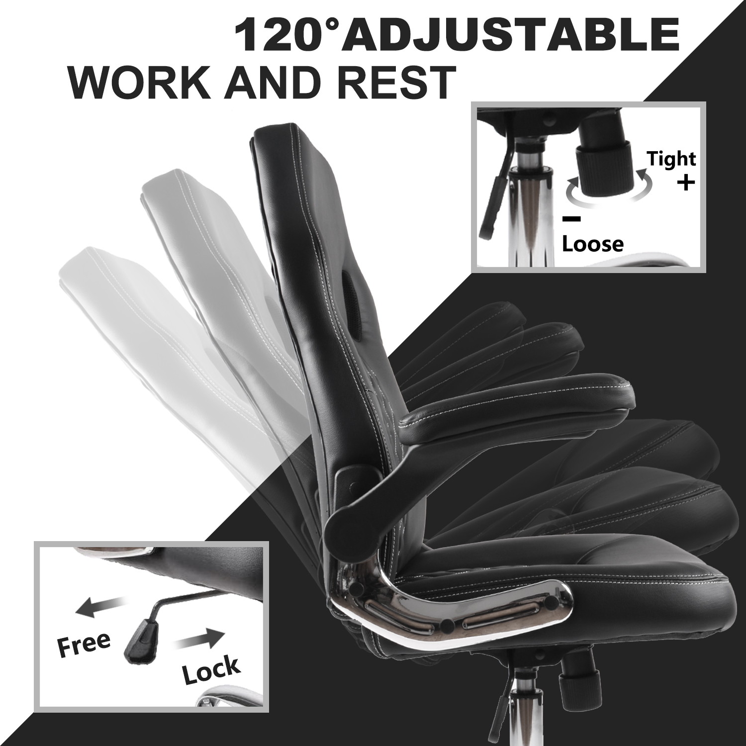 SMUGDESK Office Chair, Gaming Chair Leather, Computer Desk Chair Task Swivel Executive Chairs High Back with Padded Seat Armrests and Rolling Casters (Black)