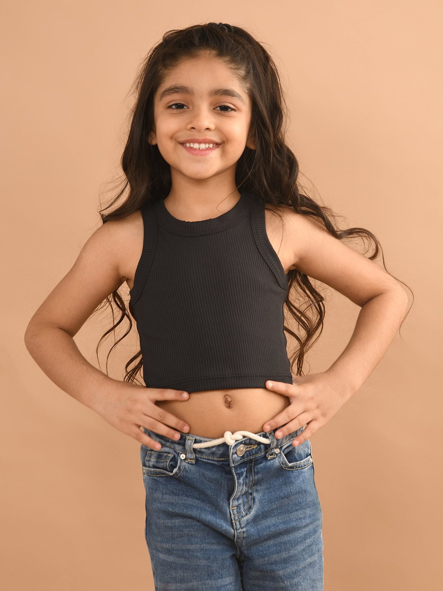 LilPicks Kids Teal Solid Crop Top