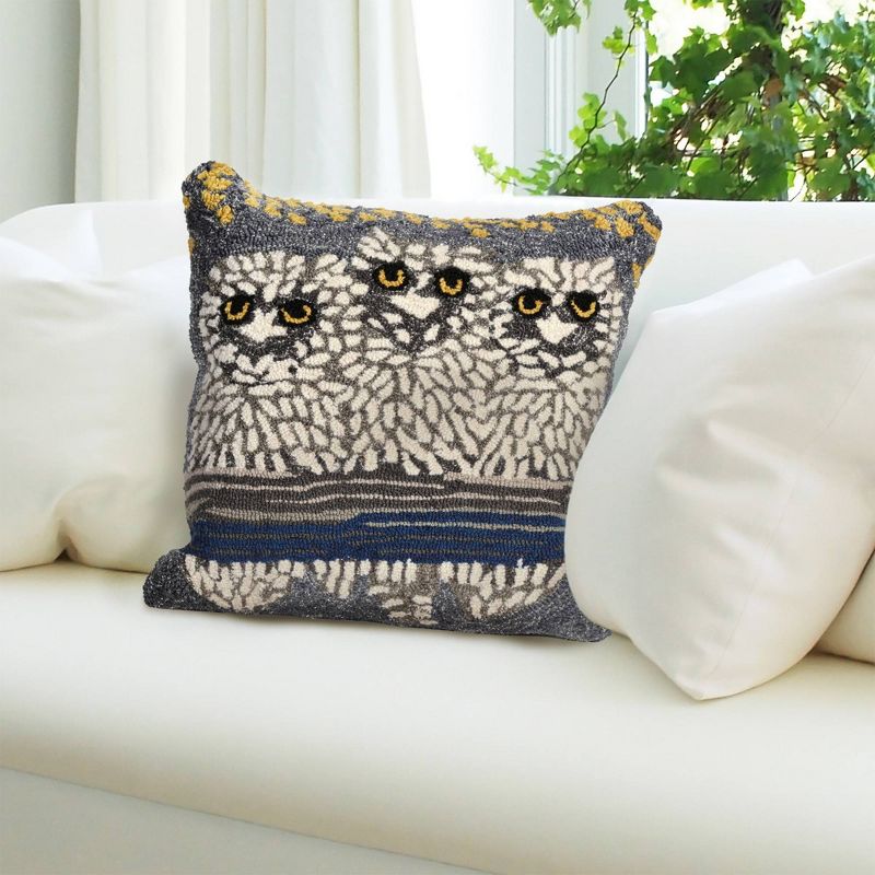 18"x18" Front Porch Owls Square Throw Pillow Natural/Black - Liora Manne