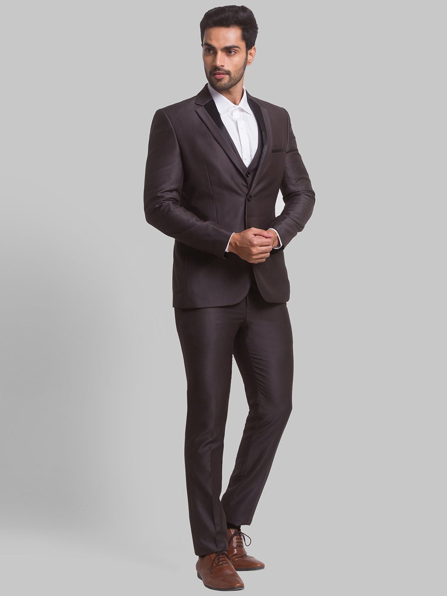 Parx Grey Regular Fit Three Piece Suit