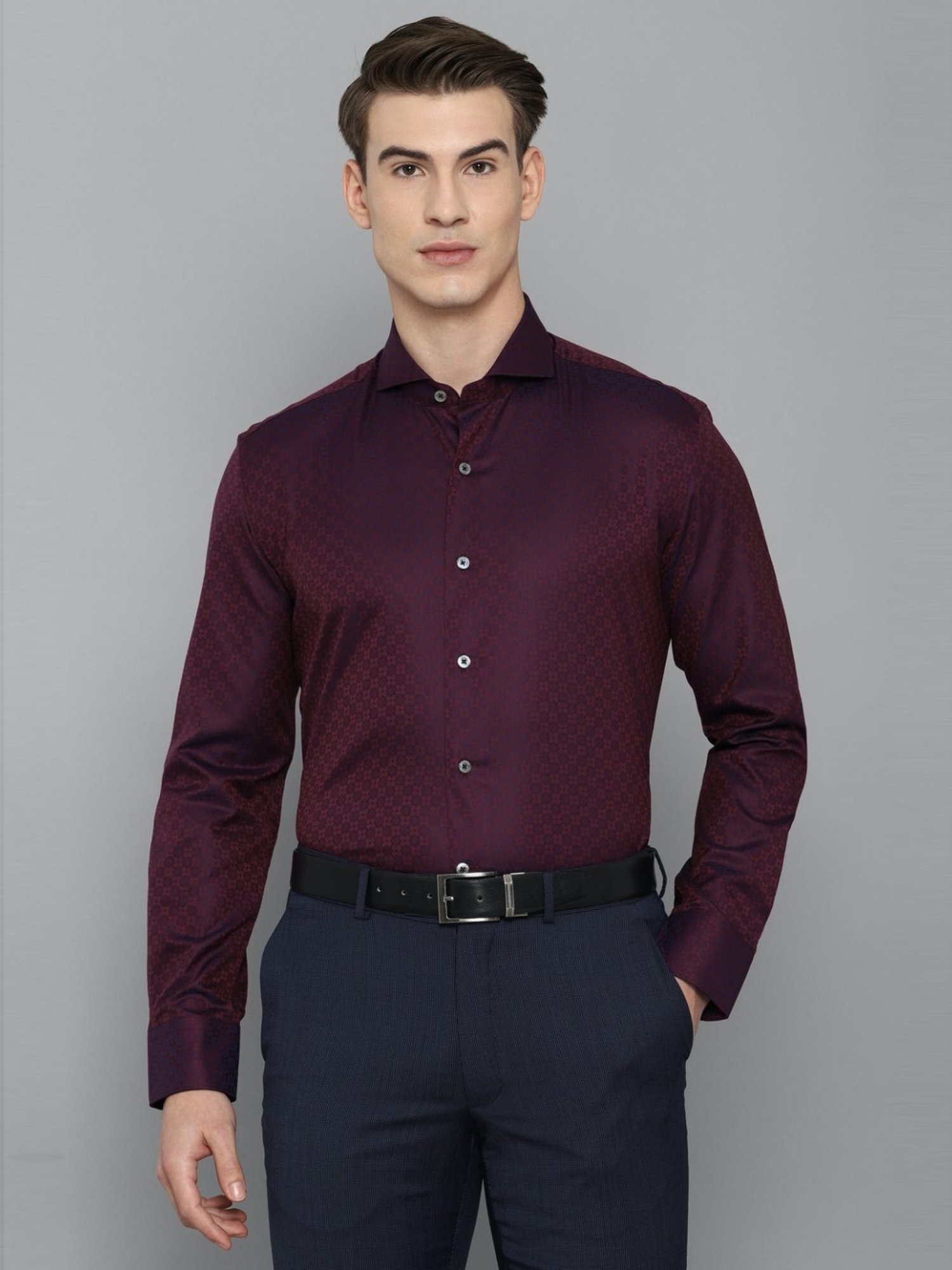 Luxure By Louis Philippe Purple Cotton Slim Fit Printed Shirt