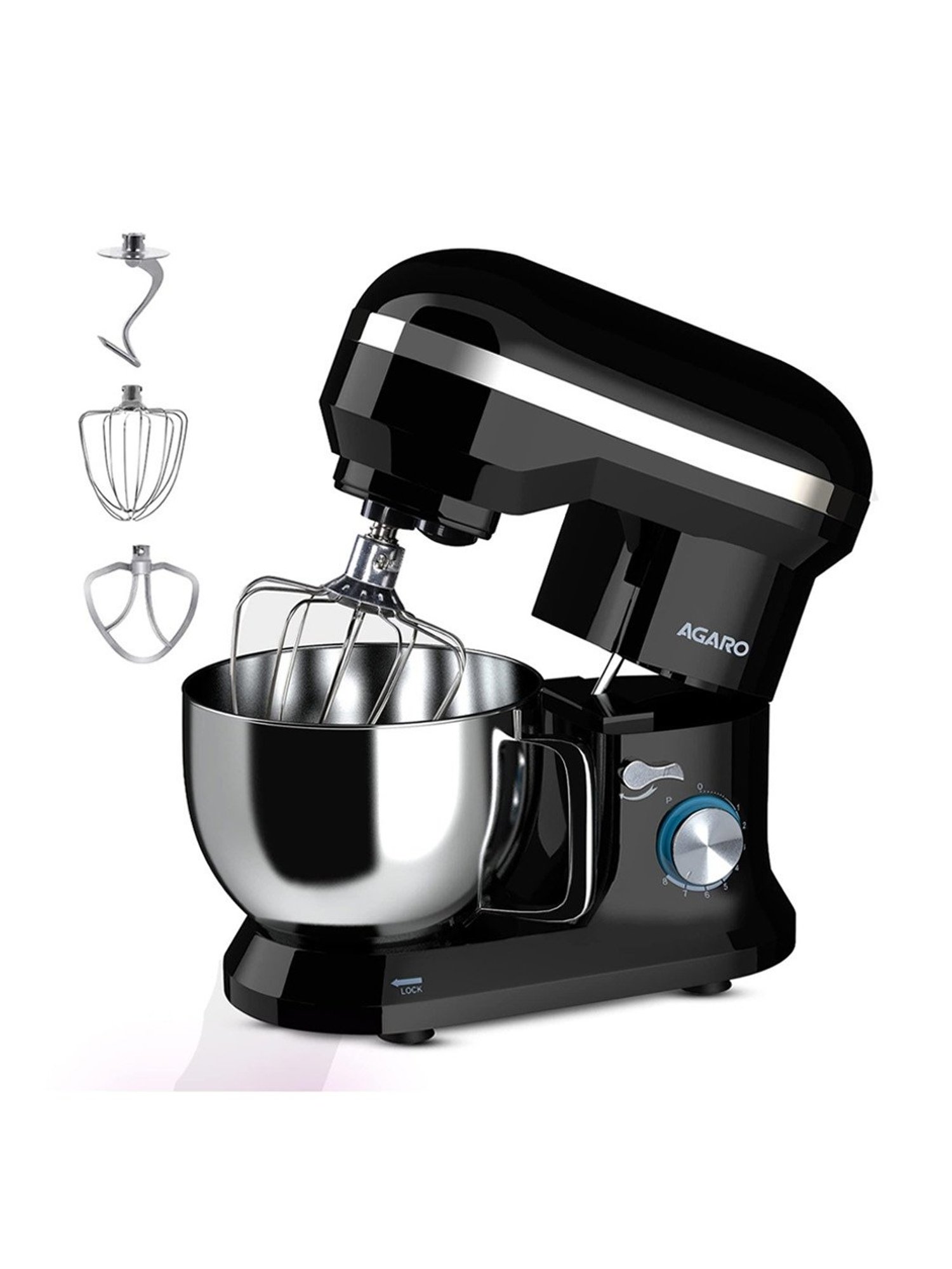 Agaro Royal Stand Mixer 1000W with 8 Speed Setting  I Includes Whisking Cone 5.5 L (Black)