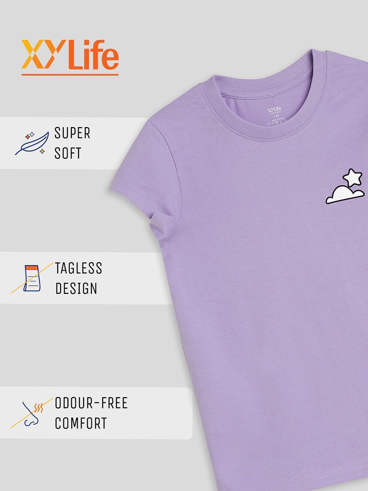 XY Life Kids Purple & Blue Cotton Printed T-Shirt (Pack of 2)