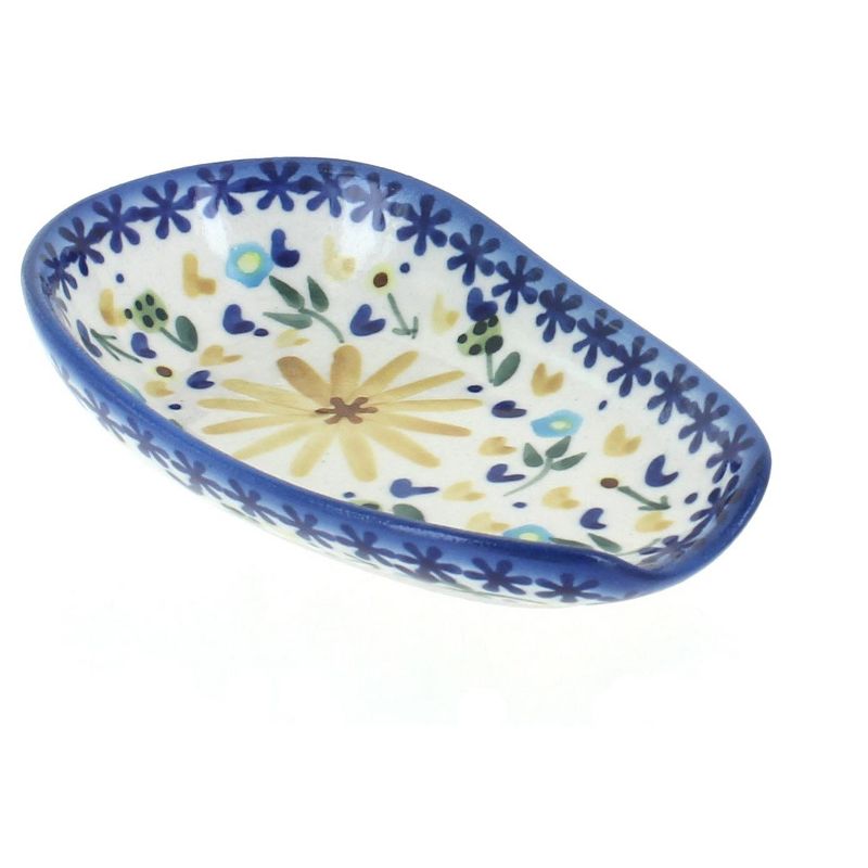 Blue Rose Polish Pottery Yellow Daisy Small Spoon Rest