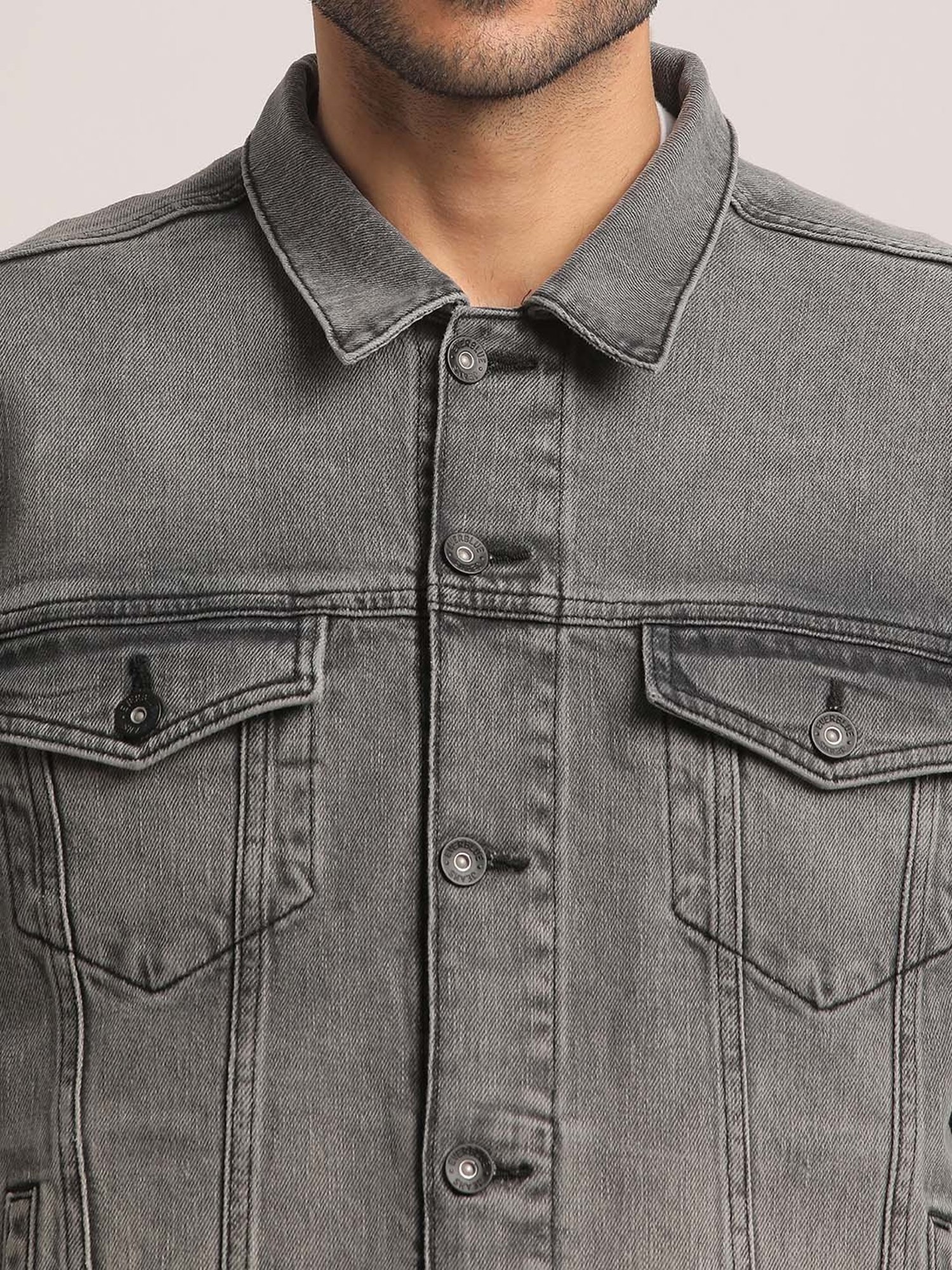 EVERBLUE Grey Regular Fit Denim Jacket
