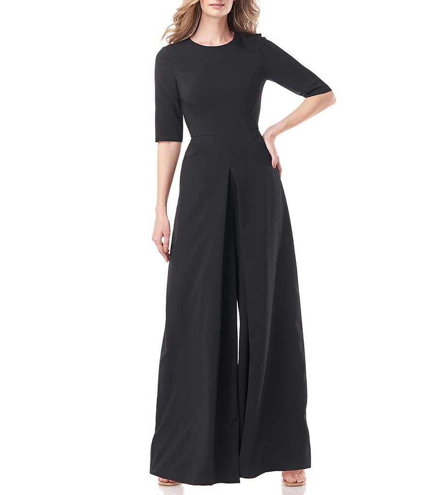 Kay Unger Sabine Stretch Crepe Wide Leg Jumpsuit Dress