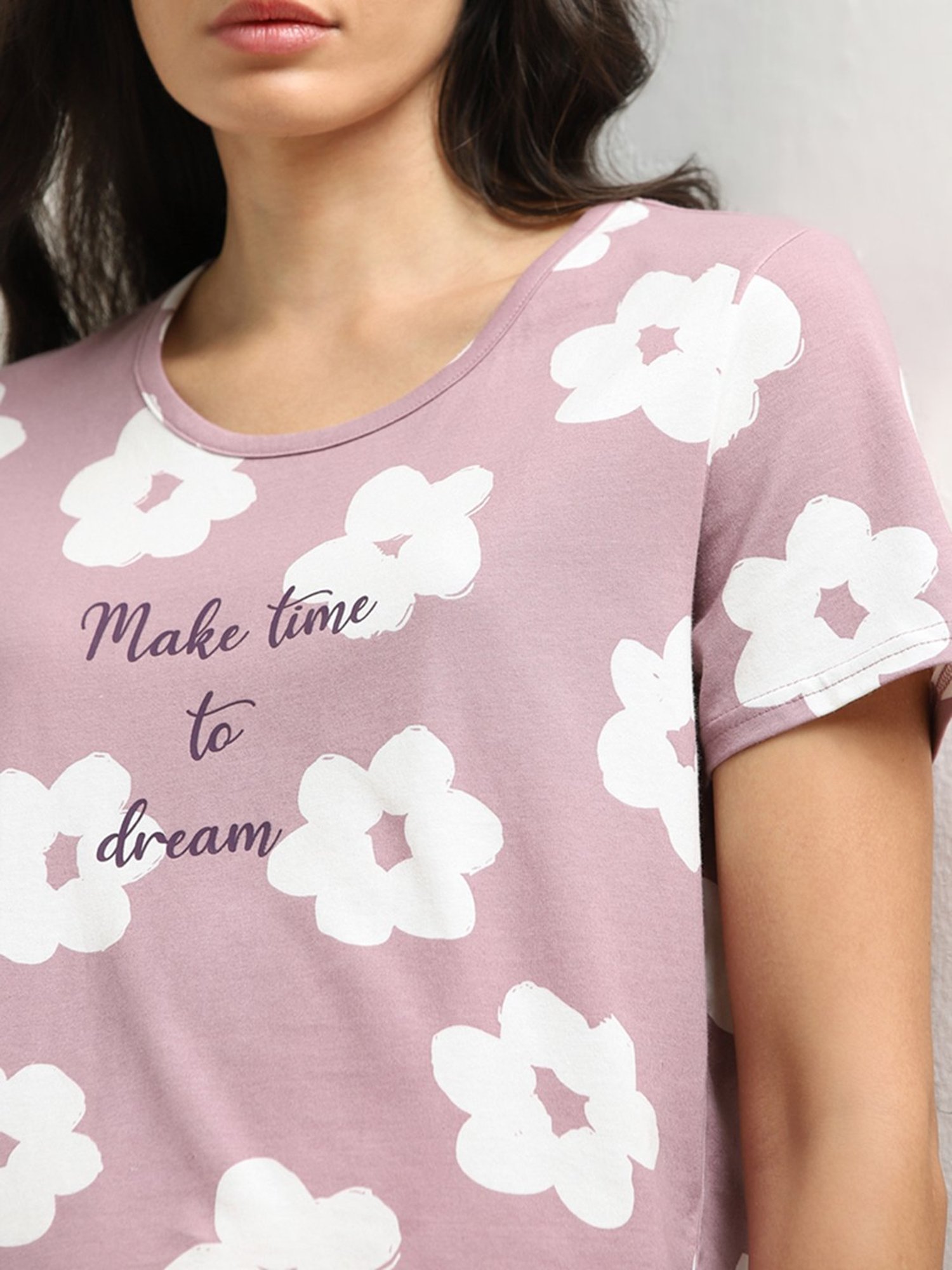 Wunderlove by Westside Mauve Floral Printed Cotton Shorts Set In A Bag