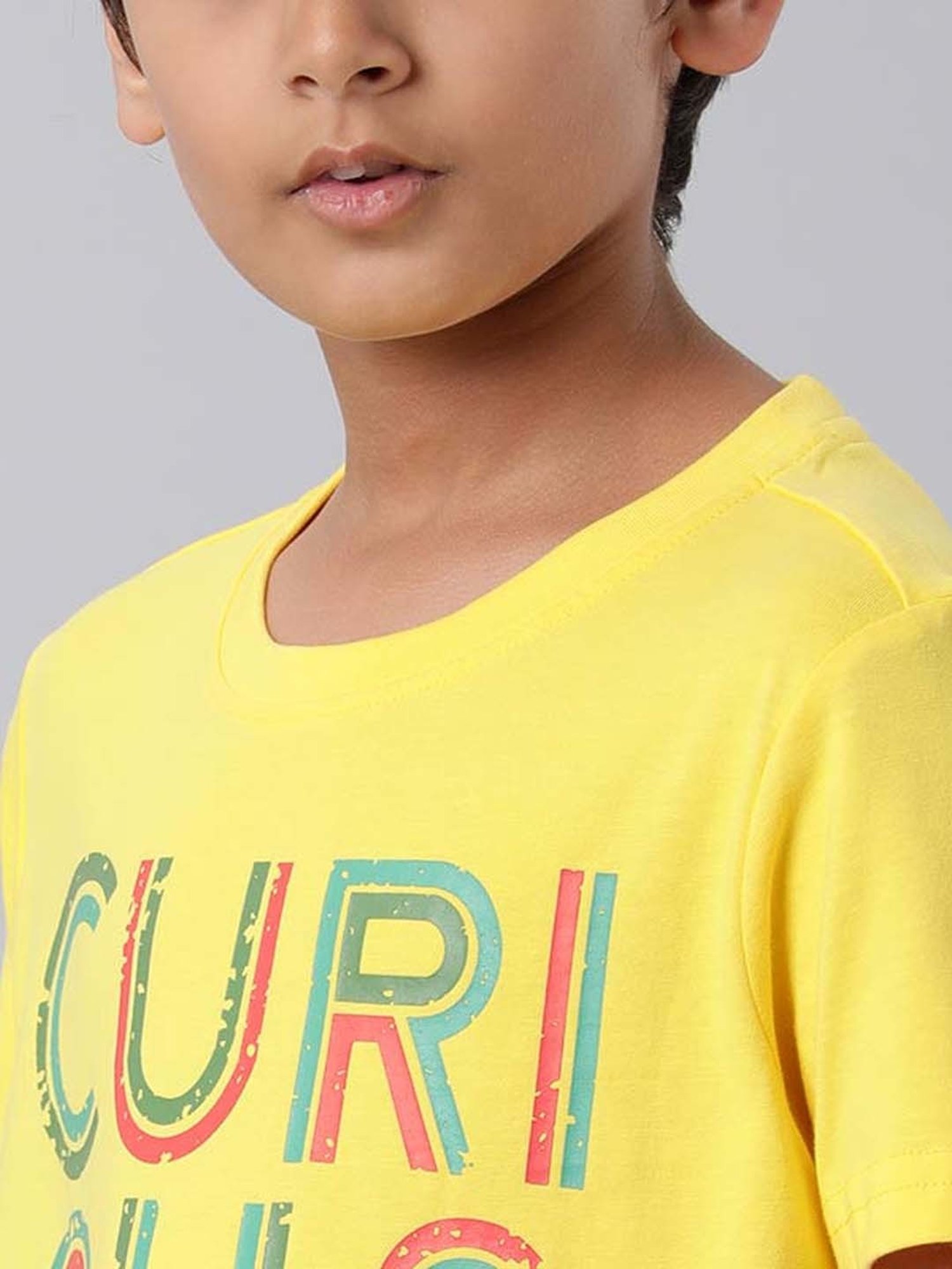 Indian Terrain Kids Yellow Cotton Printed T-Shirt