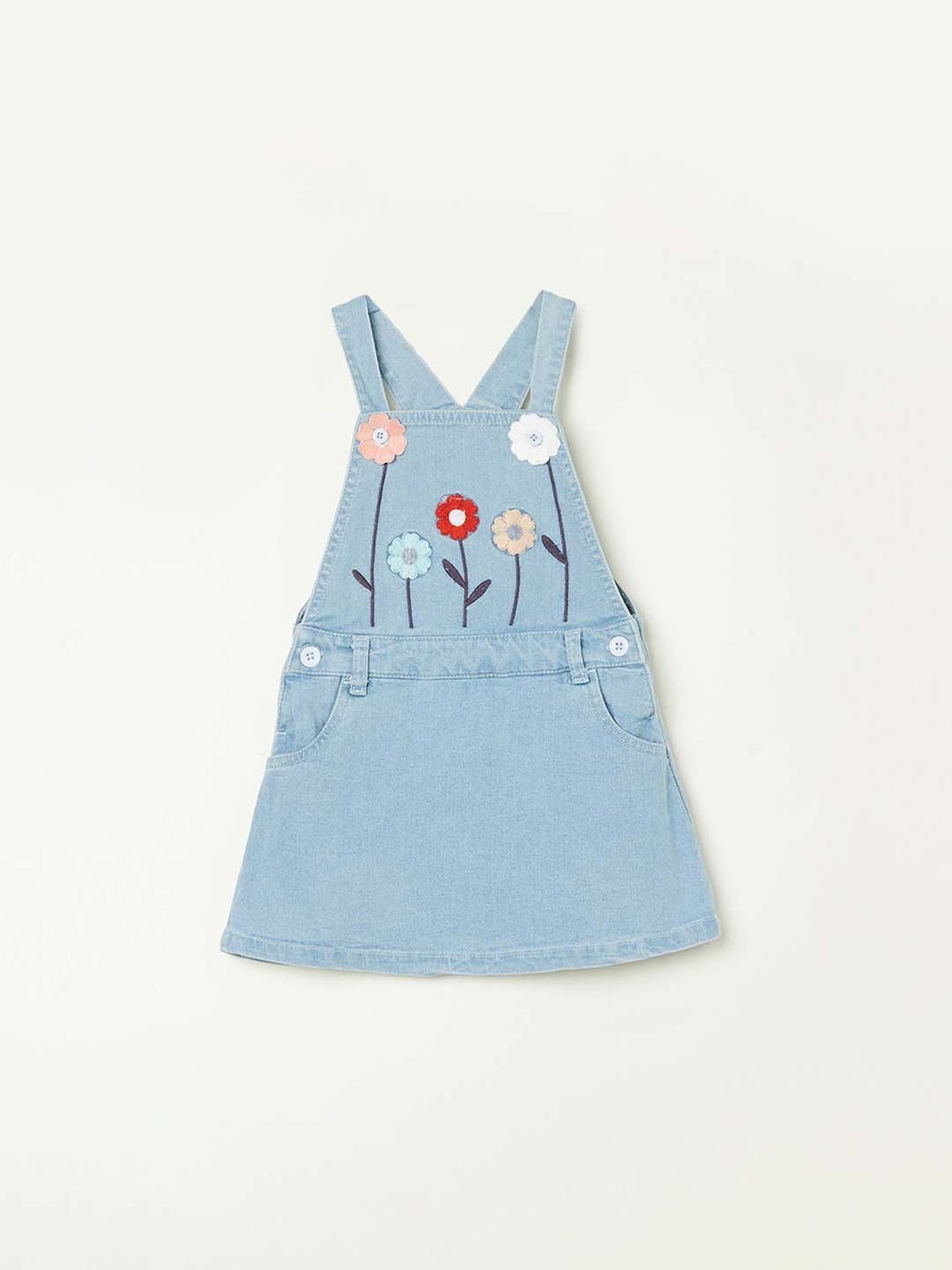 Juniors by Lifestyle Blue Cotton Embroidered Dungaree