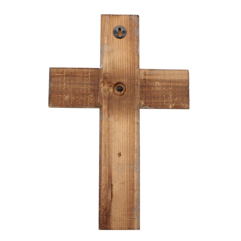 15.8" x 10.2" Decorative Wooden Cross Wall Art Worn White/Brown - Stonebriar Collection