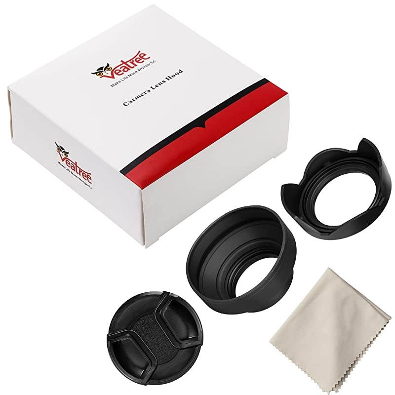 Lens Hood Set Compatible with Nikon D3400 D3500 D5500 D5600 D7500 DSLR Camera with AF-P DX 18-f/3.5-5.6G VR Lens, Collapsible Rubber Hood + Reversible Tulip Flower Hood + Lens Cap