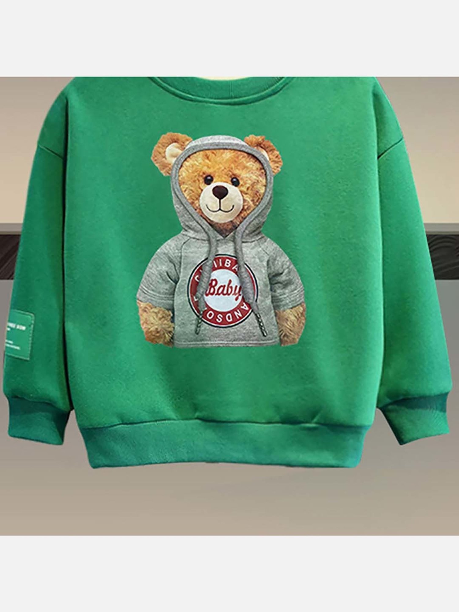 Little Surprise Box Kids Green & Black Applique Full Sleeves Sweatshirt Set