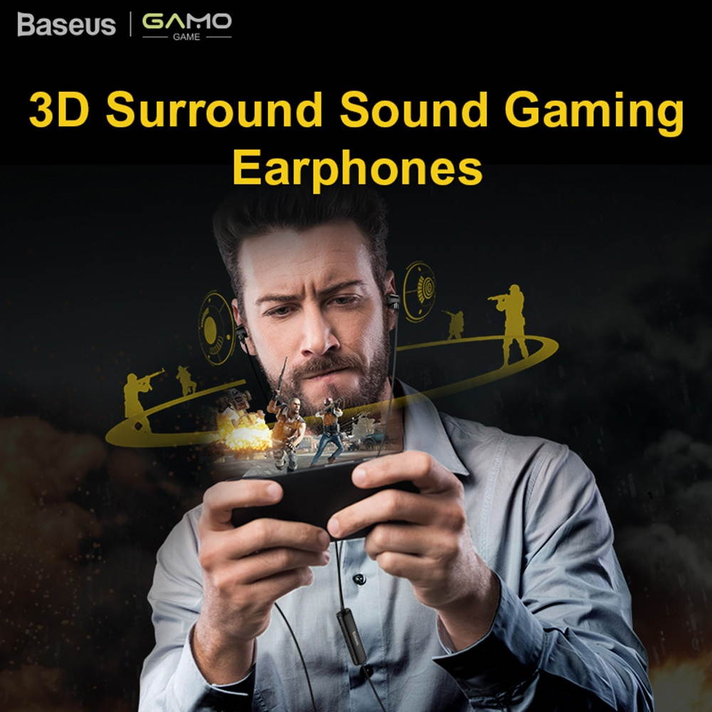 Baseus H08 3D Surround Gaming Earphone GAMO Immersive Virtual 3D Gaming Headset 3.5mm Earbuds 3D Recutting Audio With HD Mic For iPhone Huawei Samsung Xiaomi