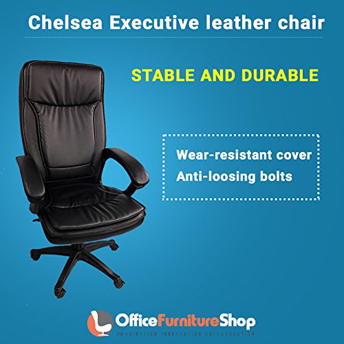 Chelsea Executive Office Task Chair in PU Leather with Adjustable Height Seat, Highly Resilient Foam, Padded Armrests, Adjustable Headrest & Spacious Backrest, 360 Degree Perfect Swivel - BLACK COLOR