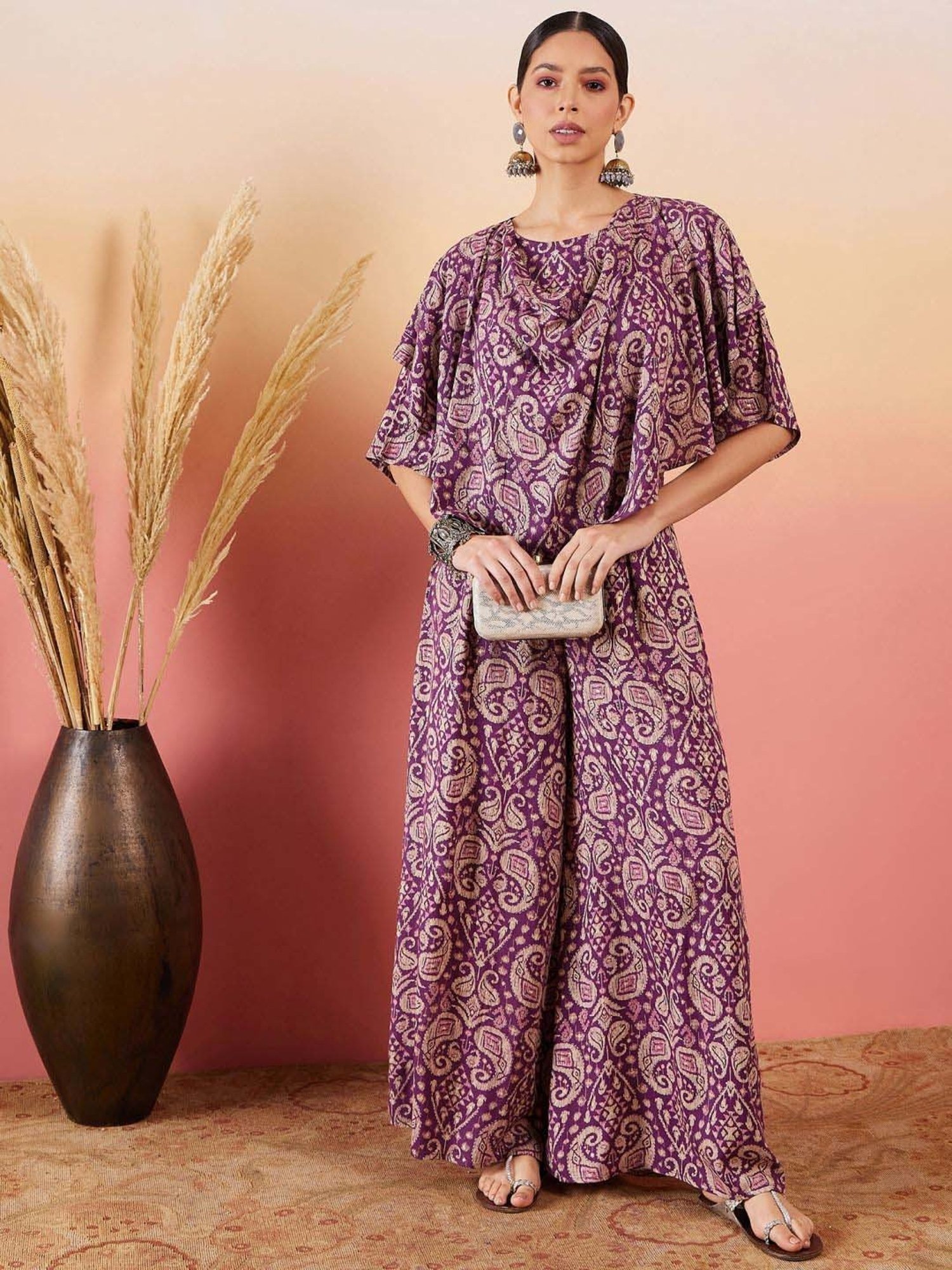 Inweave Purple Printed Top & Palazzo Set