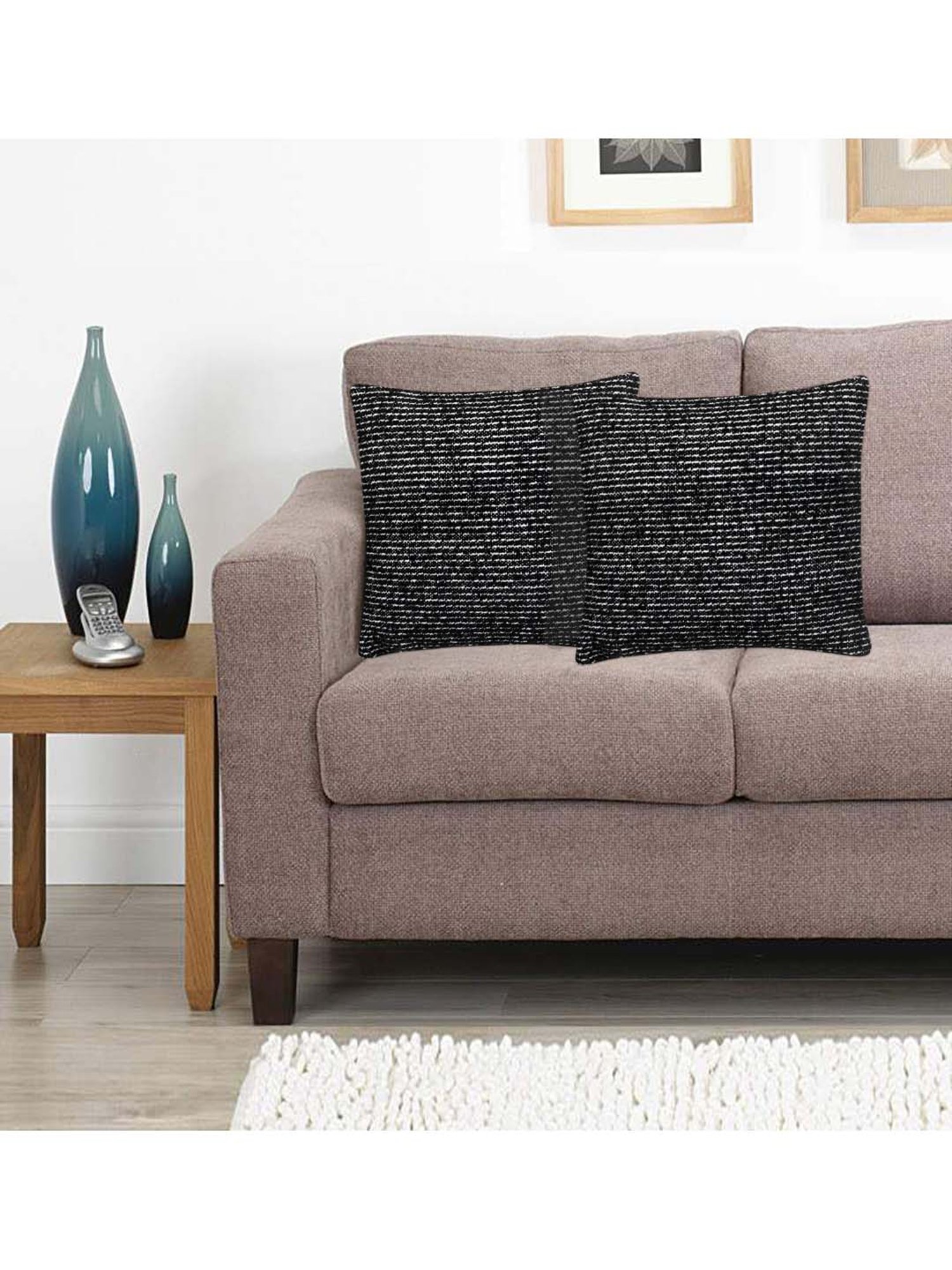 Saral Home Black Cotton Cushion Covers - Set of 2