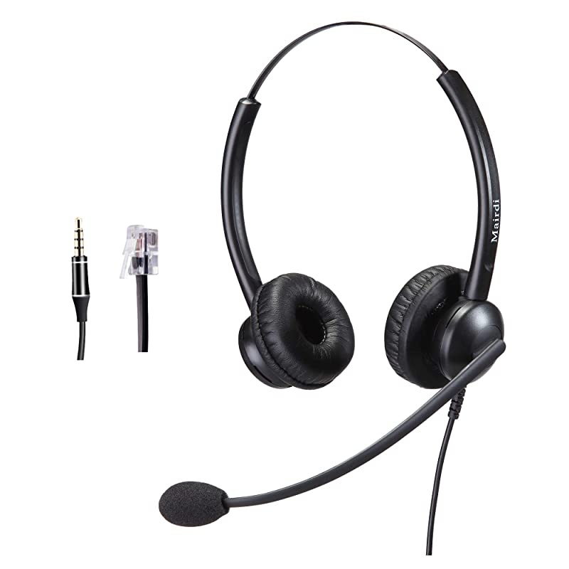 Headset with RJ9 Jack for Phone with Noise Cancelling Microphone Plus Extra 35mm Connector Compatible with Toshiba Mitel Aastra Shoretel Allworx InterTel