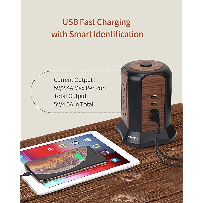 Power Strip Tower USB Surge Protector with 9 AC 4 USB Ports 9.8ft Multiple Electrical Outlet Extender Desktop Charging Station for Office Home Dorm Room