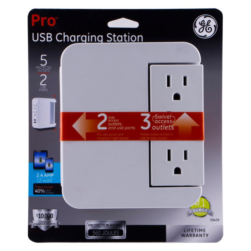 General Electric Pro 5 Outlet Sur Protector Wall Tap With Swivel Access White