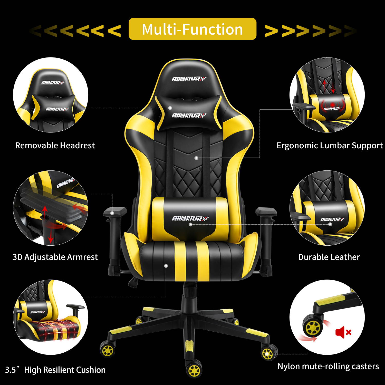 AMINITURE Gaming Chair Racing Style Ergonomic Computer Games Chairs Adjustable Armrest High Back PC Office Desk Chair Swivel Task Chair