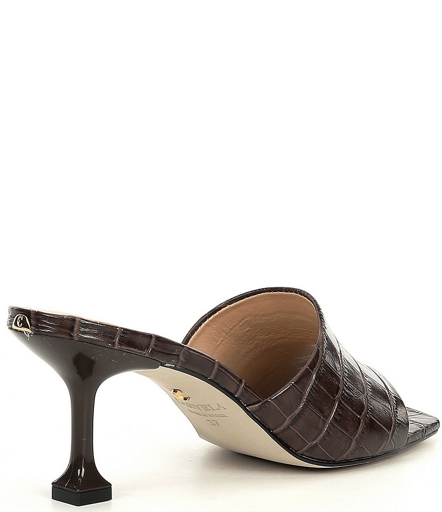 Carvela Grow Croc Embossed Leather Square Toe Sculptural Heel Mules